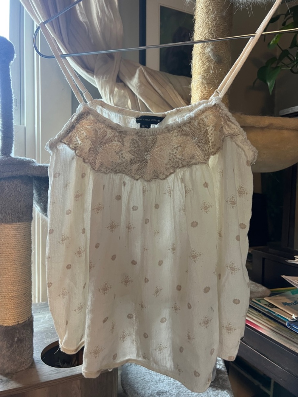 American Eagle Outfitters Cream and Beige Embroidered Camisole - Picture 1 of 6